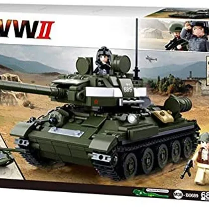 Sluban T-34 Medium WW2 Tank with Mini Figures ( 2 in 1 Set ) - 687 Pieces (M38-B0689)
