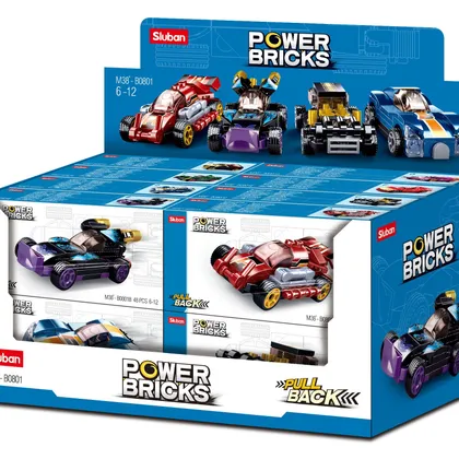 Power Bricks Pull Backs Cars Sold As Display Of 16 (M38-B0801)