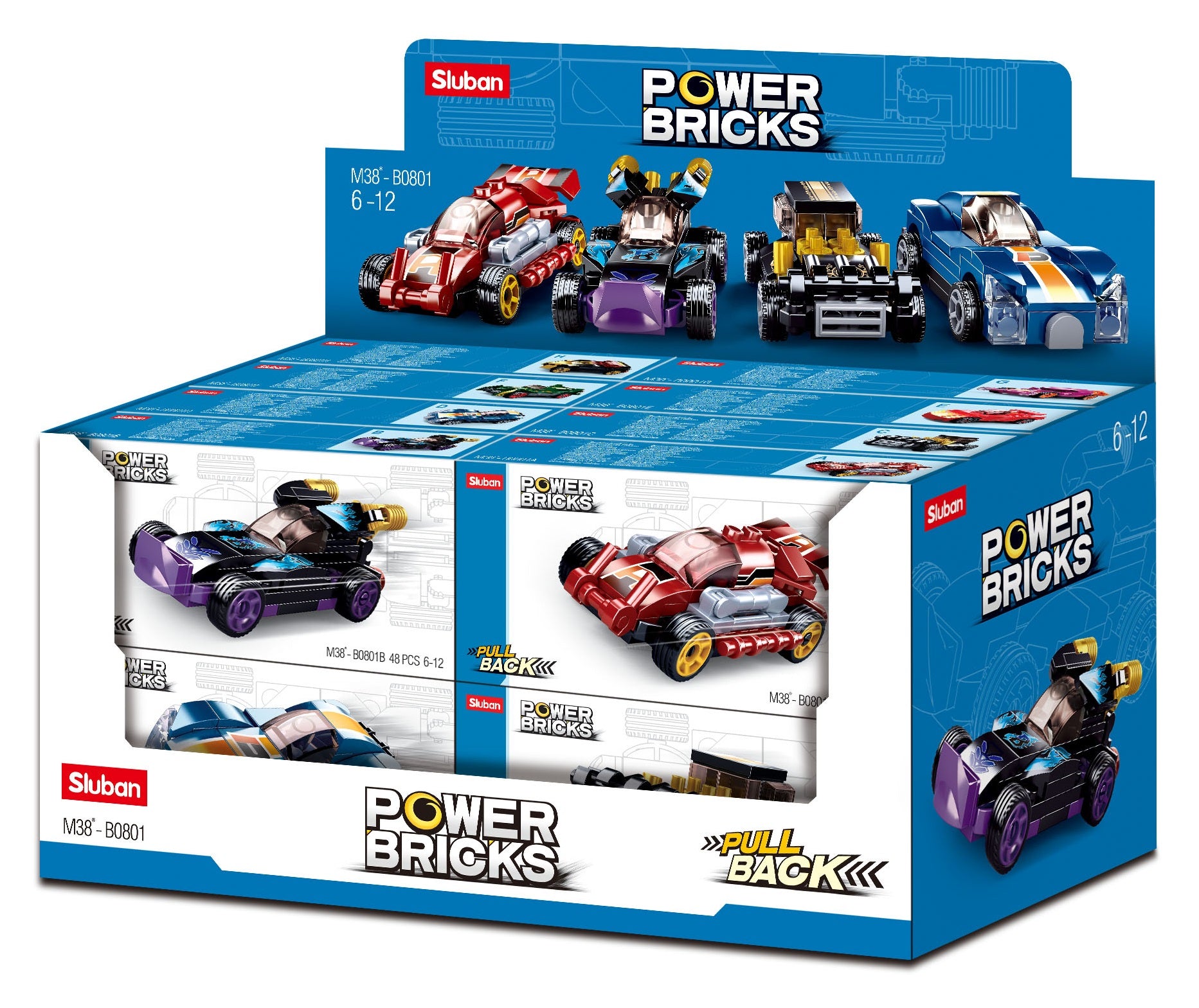Power Bricks Pull Backs Cars Sold As Display Of 16 (M38-B0801)