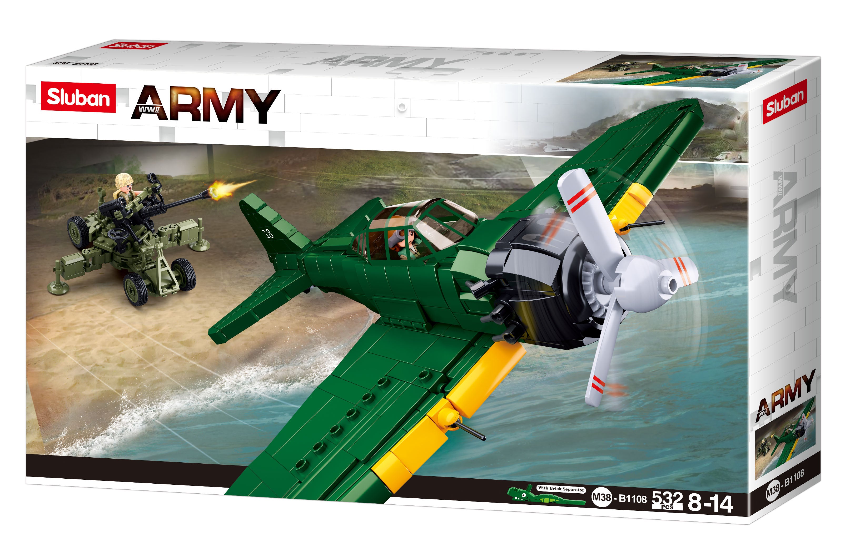 Sluban WWII A6M Zero Japanese Fighter with AA gun - 552 Pieces (M38-B1108)